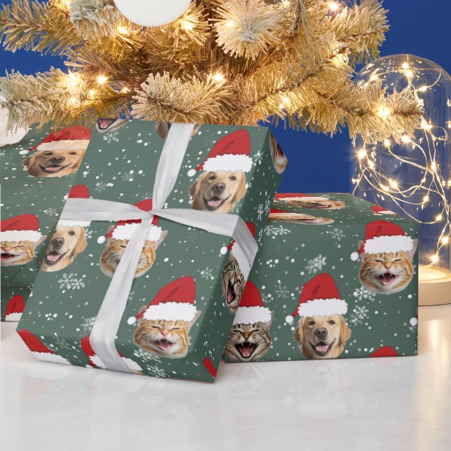 Lustigt Anpassningsbar Hund Kat 3 Ansikte jultomte Presentpapper (Helgdagar)