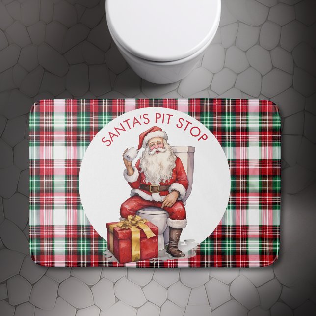 Lustigt Anpassningsbar Jultomten Toilet Quote-jul Badrumsmatta (Funny Christmas Toilet Humor Quote Santas Pit Stop sitting on loo bathroom holiday decor red green )