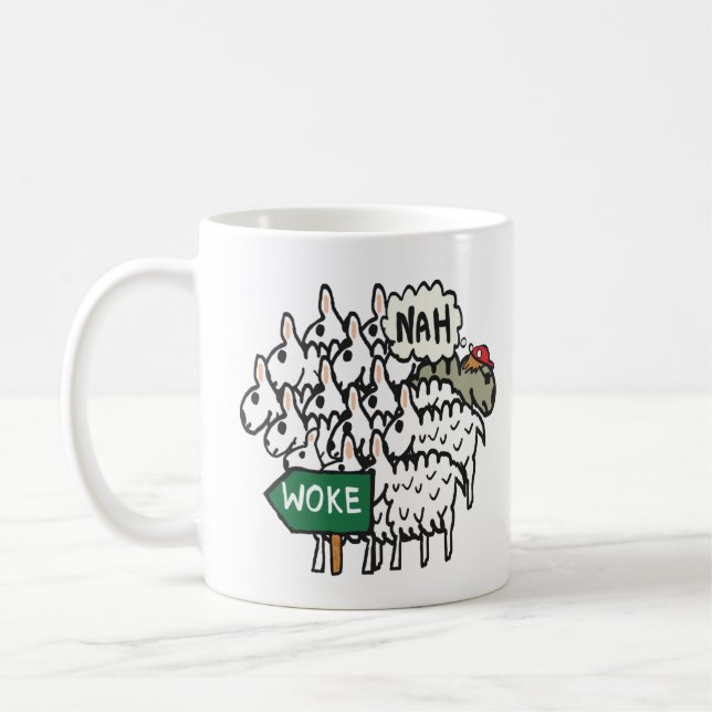 Lustigt Anti Woke Sheep Kaffemugg (Vänster)