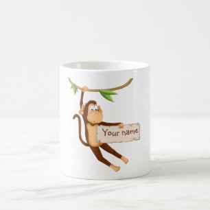 Lustigt apa som håller din text kaffemugg