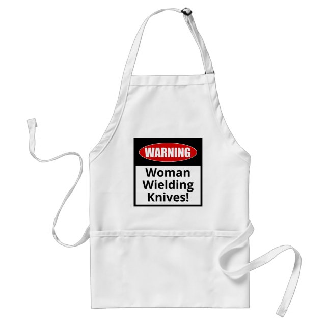 Lustigt Apron: Varning - Woman Wielding Knivar! Förkläde (Framsidan)
