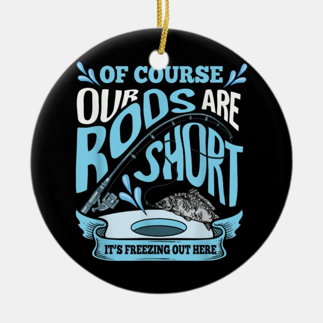 Lustigt är Kort Ice Fishing Pappa Grandpa Julgransprydnad Keramik (Framsidan)