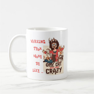 Lustigt arbete hemifrån med katter - Crazy Cat Dam Kaffemugg