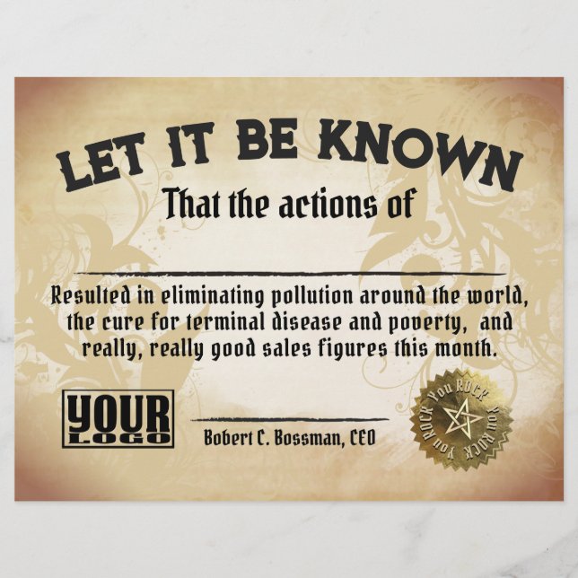 Lustigt arbetscertifikat för medarbetares bästa fö (Framsida)