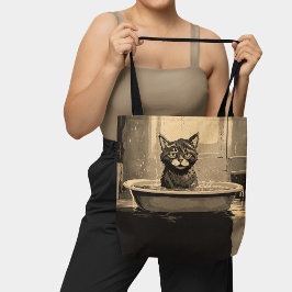 Lustigt Arg Katt i Bathtub Black Brown Tygkasse