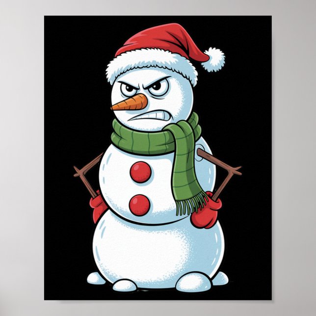 Lustigt Arg Snögubbe jul med Santa Hat Poster (Framsidan)