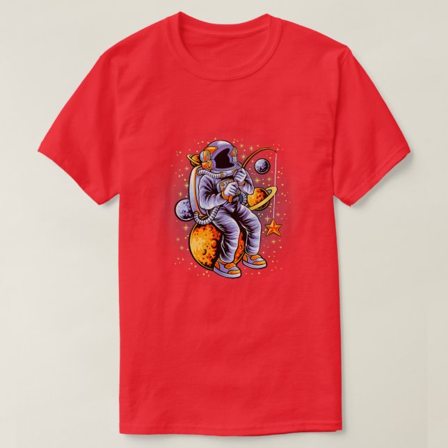 Lustigt Astronaut-fiskestjärnor i rymden Cosmos As T Shirt (Design framsida)