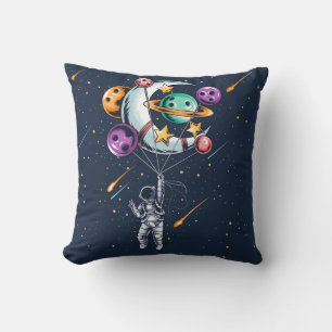 Lustigt Astronaut Holding a Balloon Planets Kudde