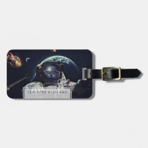 Lustigt Astronaut Shorthair Cat in Space Bagagebricka