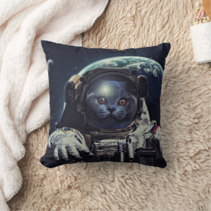 Lustigt Astronaut Shorthair Cat in Space Kudde