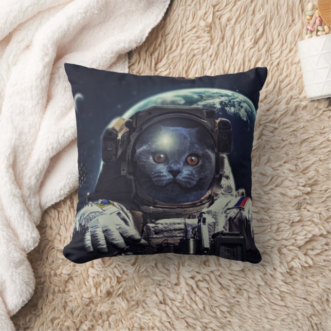 Lustigt Astronaut Shorthair Cat in Space Kudde (Filt)