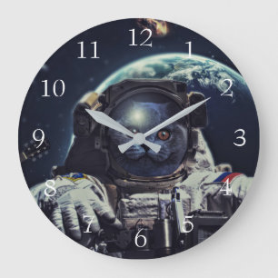 Lustigt Astronaut Shorthair Cat in Space Stor Klocka