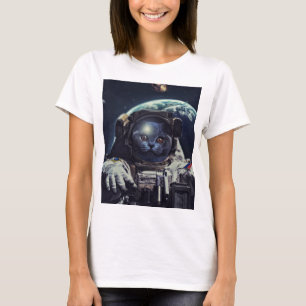Lustigt Astronaut Shorthair Cat in Space T Shirt