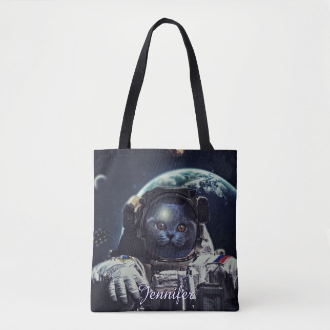 Lustigt Astronaut Shorthair Cat in Space Tygkasse (Framsida)