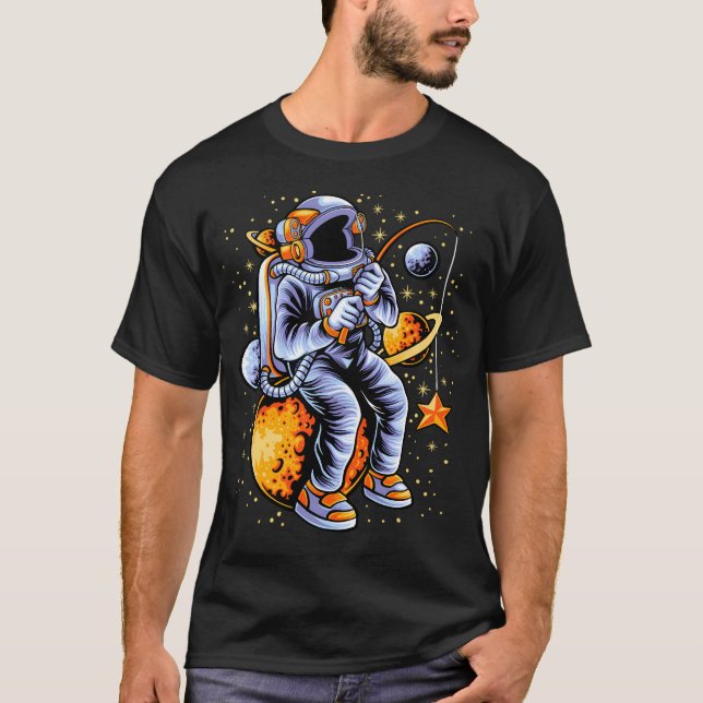 Lustigt astronautfiske i rymden t shirt (Framsida)