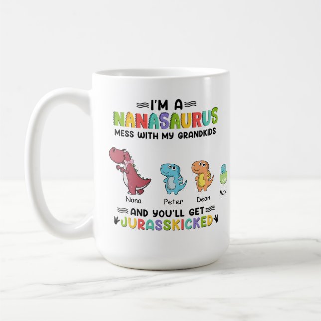 Lustigt att jag är nanasaurus upp till tre barn Ka Kaffemugg (Vänster)