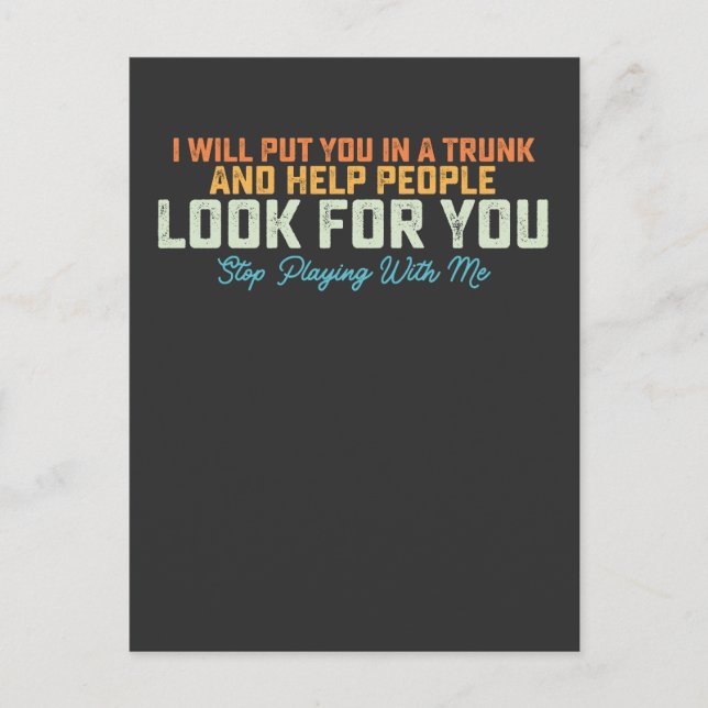 Lustigt att jag ska lägga i bagageutrymmet och slu inbjudan vykort (Framsida)