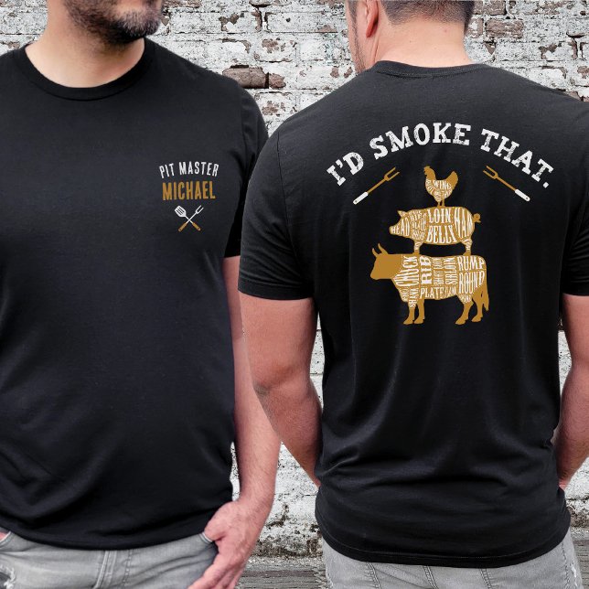 Lustigt att jag skulle röka det anpassade namnet B T Shirt (Vintage I'd Smoke That personalized name front and back BBQ Grilling Smoked Meat Funny Gift for Men)