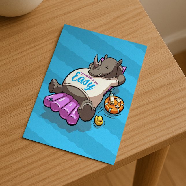 Lustigt att Rhino tar det lätt sommartid Bassäng T Helg Vykort (Skapare uppladdad)