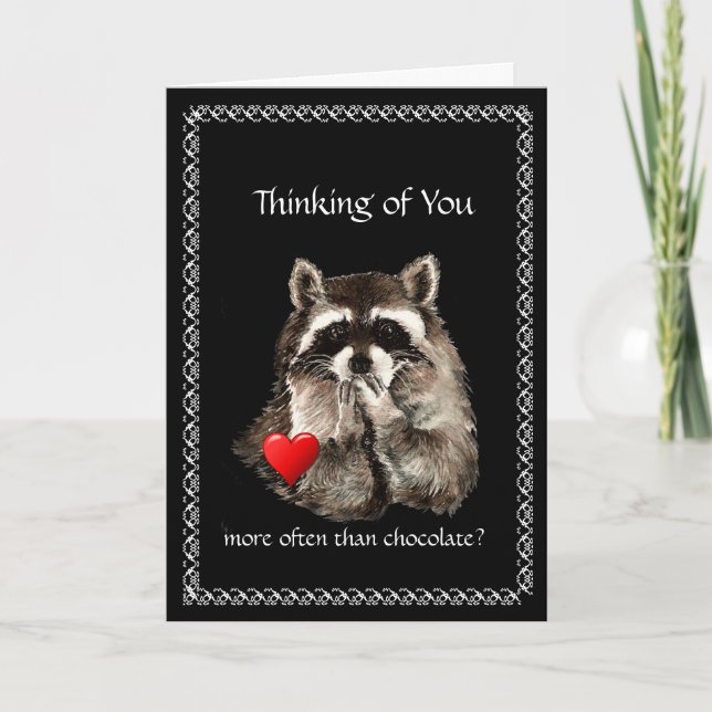 Lustigt att tänka på dig, Valentines Raccoon Humor Helgkort (Framsida)
