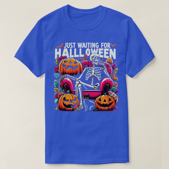 Lustigt att vänta på Halloween Skeleton Spooky V T Shirt (Design framsida)