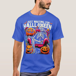 Lustigt att vänta på Halloween Skeleton Spooky V T Shirt