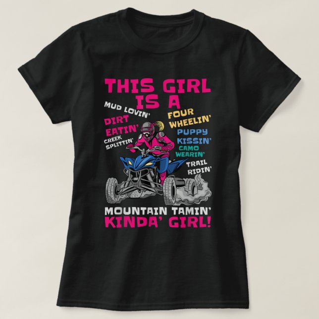Lustigt ATV Quad Bike Riding Girl All-Terrain 4 W T Shirt (Design framsida)