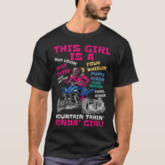 Lustigt ATV Quad Bike Riding Girl All-Terrain 4 W T Shirt
