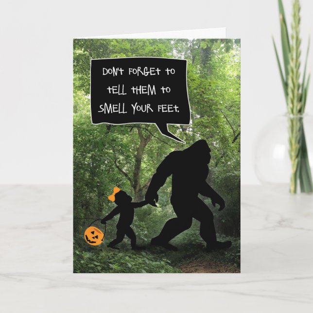 Lustigt Baby Bigfoot Girl, Smell min föda Kort (Framsida)