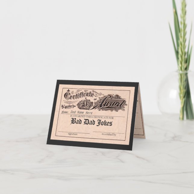Lustigt Bad Pappa Jokes Award Kort (Framsida)
