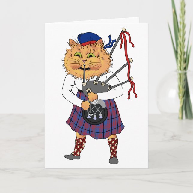 Lustigt Bagpipe som spelar Scottish Cat Card Kort (Framsida)