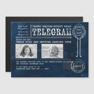 Lustigt barndomsfoto Spara datumtelegram Magnetisk Inbjudningskort