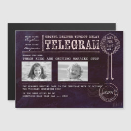 Lustigt barndomsfoto Spara datumtelegram Magnetisk Inbjudningskort