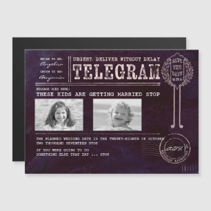 Lustigt barndomsfoto Spara datumtelegram Magnetisk Inbjudningskort