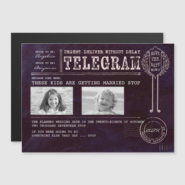 Lustigt barndomsfoto Spara datumtelegram Magnetisk Inbjudningskort (Fram/baksida)