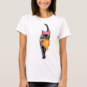 Lustigt barnlöst katt Dam med trump Hair Vote Kama T Shirt