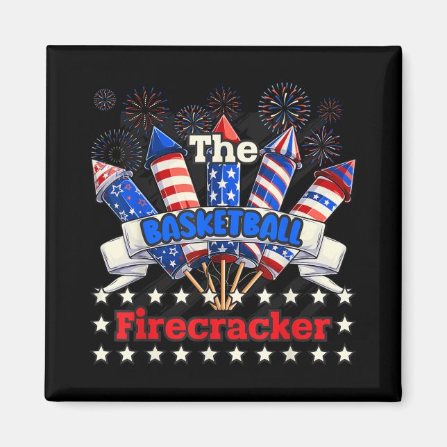 Lustigt Basketball Firecracker 4:e juli-familjen M Magnet (Framsidan)