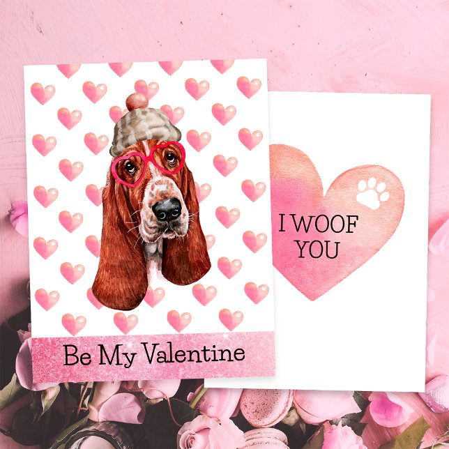 Lustigt Basset Hound I Woof You Hund Valentine Day Julkort (Skapare uppladdad)