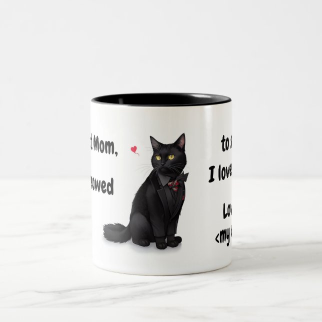 Lustigt, Bästa Cat Mamma-Personlig, svart katt Två-Tonad Mugg (Center)