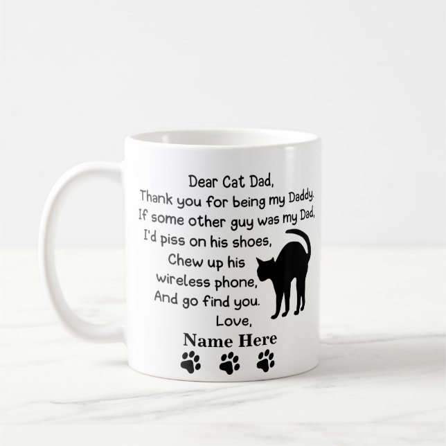 Lustigt Bästa Cat Pappa med eget namn och bild Kaffemugg (Vänster)