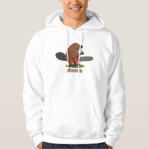 Lustigt bäver med motorsågen tecknad humor hoodie