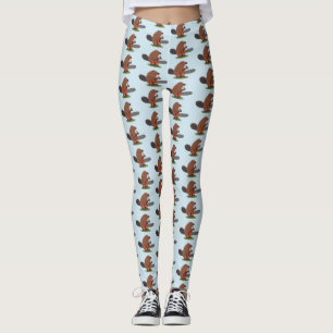 Lustigt bäver med motorsågen tecknad humor leggings