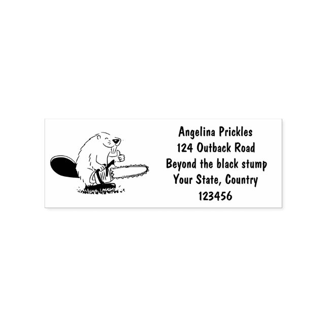 Lustigt bäver med motorsågen tecknad humor stämpel (Tryck)