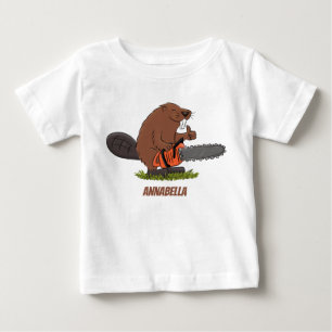Lustigt bäver med motorsågen tecknad humor t shirt