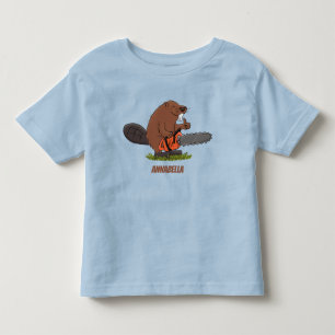 Lustigt bäver med motorsågen tecknad humor t shirt