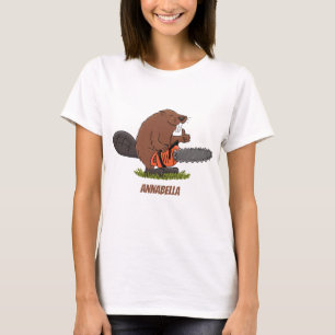 Lustigt bäver med motorsågen tecknad humor t shirt