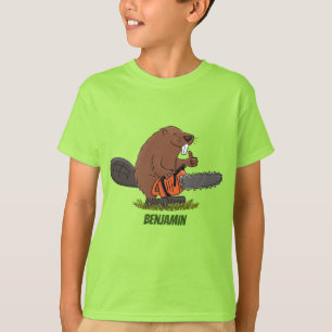 Lustigt bäver med motorsågen tecknad humor t shirt