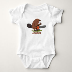 Lustigt bäver med motorsågen tecknad humor t shirt