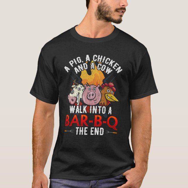 Lustigt BBQ Joke Gris Chicken Cow Barbecue Humor T Shirt (Framsida)
