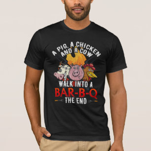 Lustigt BBQ Joke Gris Chicken Cow Barbecue Humor T Shirt